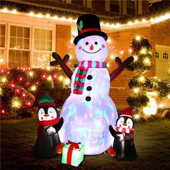 6FT Christmas Inflatables Outdoor Decor Upgrade Cute Inflatable Snowman Penguins - Picture 4 of 7